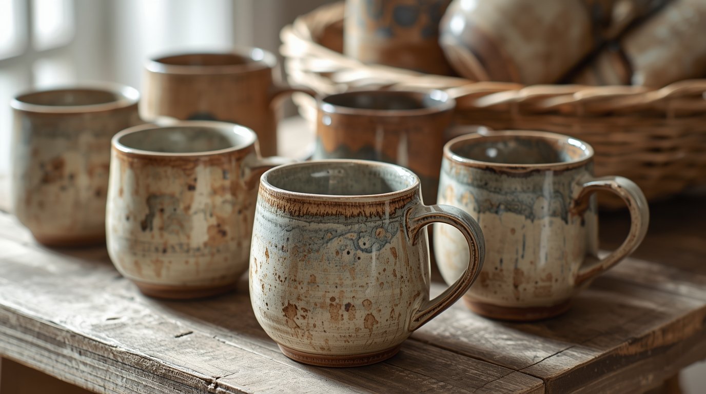 Handcrafted ceramic mugs with unique glazing